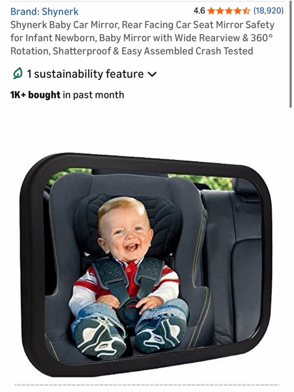 Shynerk Infant Car Seat Mirror - Black Frame